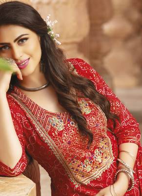 Red Rayon Cotton Bandhej Readymade Kurti With Sharara 2