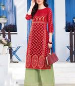Red Rayon Designer Kurta Palazzo Set For Regular Wear