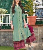 Aqua Blue Rayon Designer Kurta Palazzo Set For Regular Wear