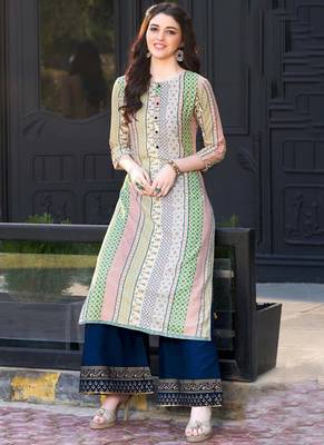 Multicolor Rayon Designer Kurta Palazzo Set For Regular Wear 1