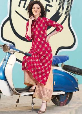 Rani Pink Rayon Designer Kurta Palazzo Set For Regular Wear 1