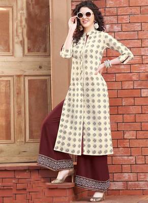 Off White Rayon Designer Kurta Palazzo Set For Regular Wear 1