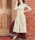 Off White Rayon Designer Kurta Palazzo Set For Regular Wear