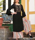 Black Rayon Designer Kurta Palazzo Set For Regular Wear