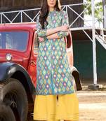 Sky Blue Rayon Designer Kurta Palazzo Set For Regular Wear