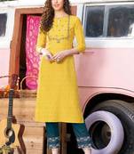 Yellow Rayon Designer Kurta Pant Set For Regular Wear