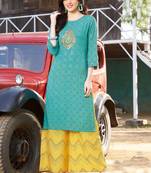 Aqua Blue Rayon Designer Kurta Palazzo Set For Regular Wear