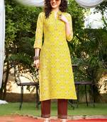 Yellow Rayon Designer Kurta Pant Set For Regular Wear