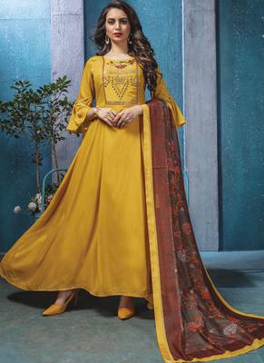 Yellow Cotton Doria Long Kurti with Printed Dupatta 1