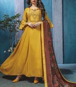 Yellow Cotton Doria Long Kurti with Printed Dupatta