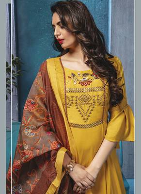 Yellow Cotton Doria Long Kurti with Printed Dupatta 2