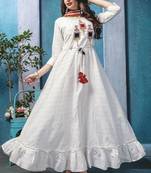 White Cotton Doria Long Kurti with Printed Dupatta