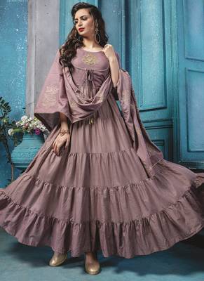 Purple Cotton Doria Long Kurti with Printed Dupatta 1
