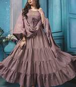 Purple Cotton Doria Long Kurti with Printed Dupatta