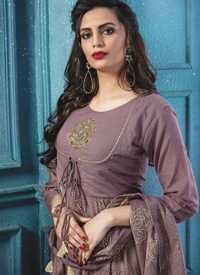 Purple Cotton Doria Long Kurti with Printed Dupatta 2