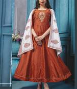 Orange Chanderi Silk Long Kurti with Cotton Printed Dupatta