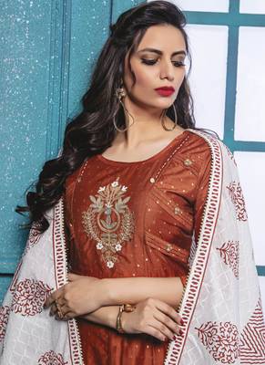 Orange Chanderi Silk Long Kurti with Cotton Printed Dupatta 2