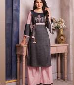 Grey Pink Rayon Embroidery Kurta With Palazzo