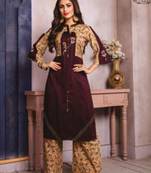 Brown & Cream Rayon Embroidery Kurta With Palazzo