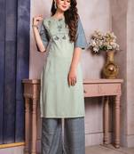 Sea Green & Grey Rayon Embroidery Kurta With Palazzo