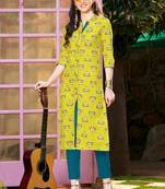 Yellow Rayon Printed Designer Kurti