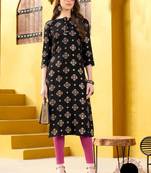 Black Rayon Printed Designer Kurti