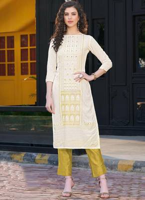 Off White Rayon Printed Designer Kurti 1