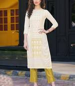 Off White Rayon Printed Designer Kurti