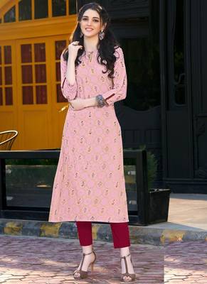 Pink Rayon Printed Designer Kurti 1