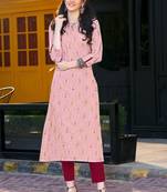 Pink Rayon Printed Designer Kurti