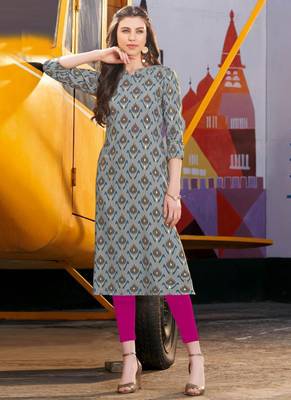 Dark Grey Rayon Printed Designer Kurti 1