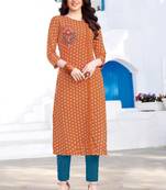 Orange Rayon Printed Designer Kurti