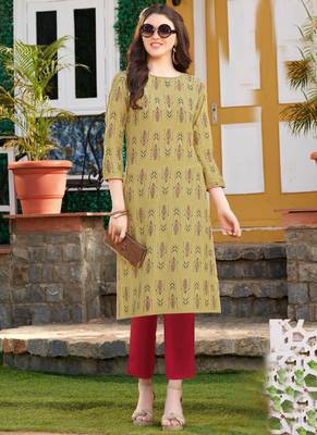 Dark Beige Rayon Printed Designer Kurti 1