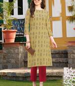 Dark Beige Rayon Printed Designer Kurti