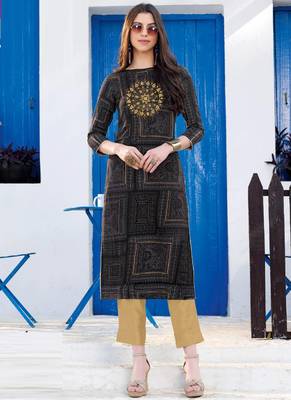 Black Rayon Printed Designer Kurti 1