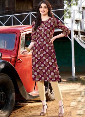 Maroon Rayon Printed Designer Kurti 1