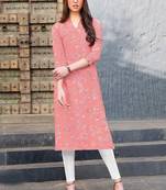Peach Rayon Printed Designer Kurti