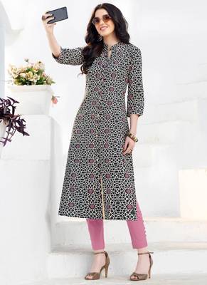 Black Rayon Printed Designer Kurti 1
