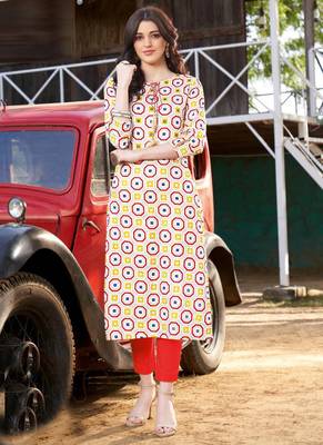 Off White Rayon Printed Designer Kurti 1