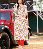 Off White Rayon Printed Designer Kurti