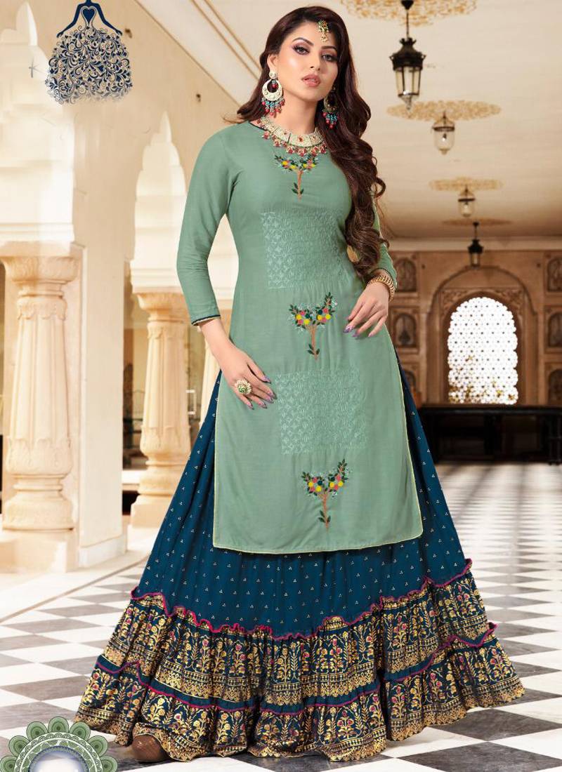 Sea Green Reva Silk Party Wear Kurta