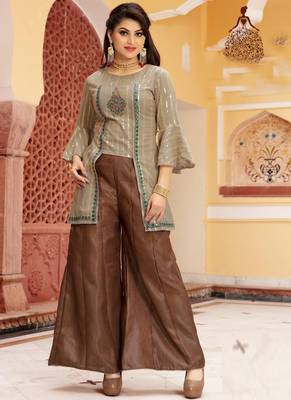 Beige Reva Silk Party Wear Kurta 1