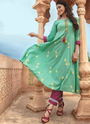 Sea Green Magenta Rayon Designer Fancy Kurta 1