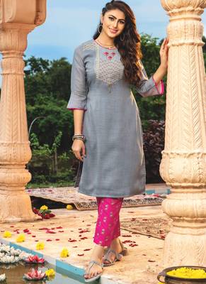 Grey Magenta Rayon Designer Fancy Kurta 1