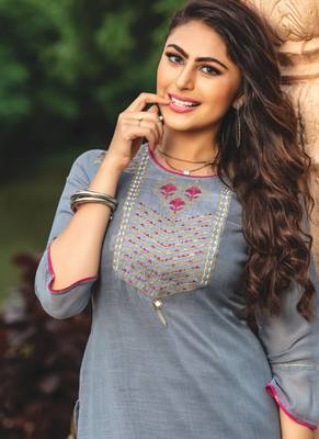 Grey Magenta Rayon Designer Fancy Kurta 2