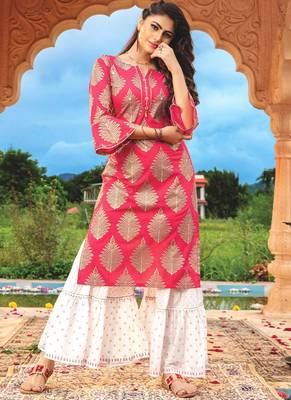 Red Off White Rayon Designer Fancy Kurta 1