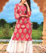 Red Off White Rayon Designer Fancy Kurta