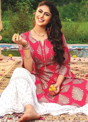 Red Off White Rayon Designer Fancy Kurta 2
