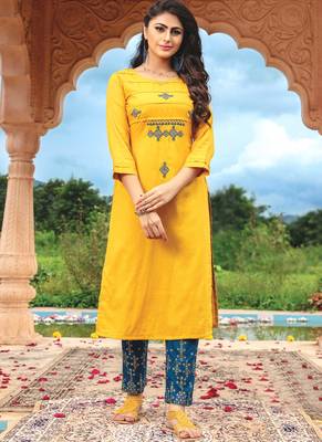 Yellow Grey Rayon Designer Fancy Kurta 1