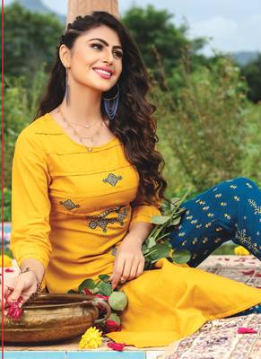 Yellow Grey Rayon Designer Fancy Kurta 2